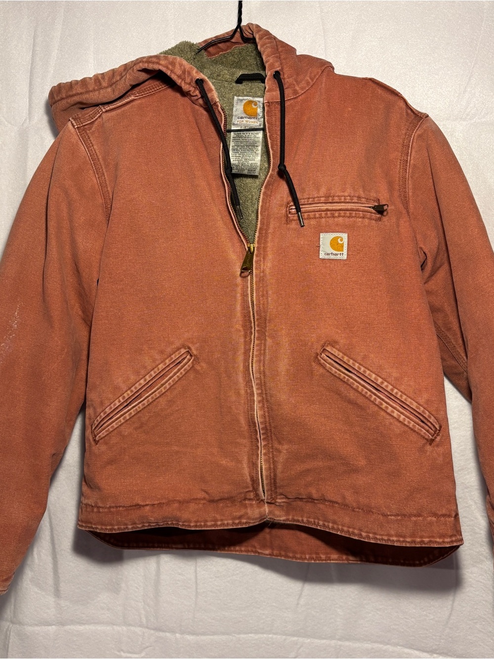 Rare VTG Y2K Carhartt Womens Sherpa Lined Rose Red Small Jacket Hood